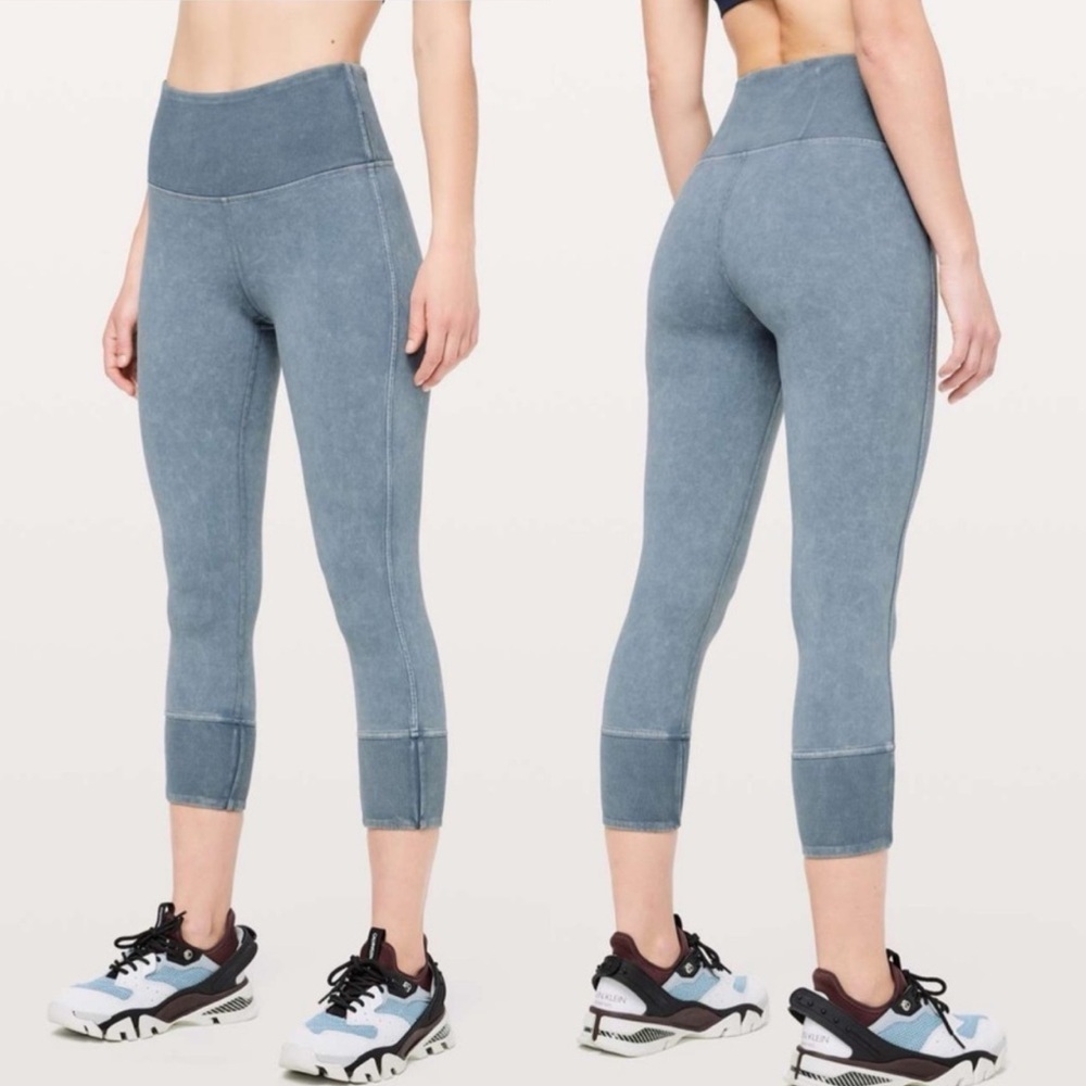 Lululemon Wunder Under Crop 23" Ribbed Washed Moon Blue 6